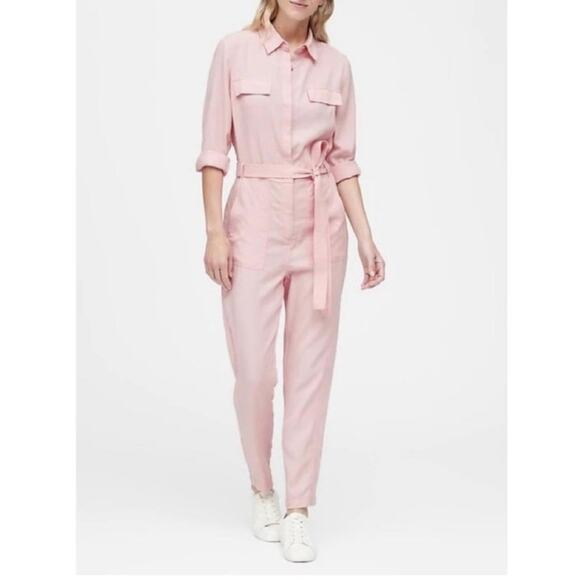 Banana Republic Pink Flightsuit Jumpsuit Coveralls Size 2 No Belt Preppy Pastel - Picture 5 of 8